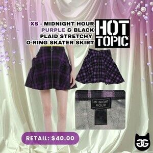 XS - Hot Topic Midnight Hour Pink and Black Plaid Pleated Mini Skirt Polyester
